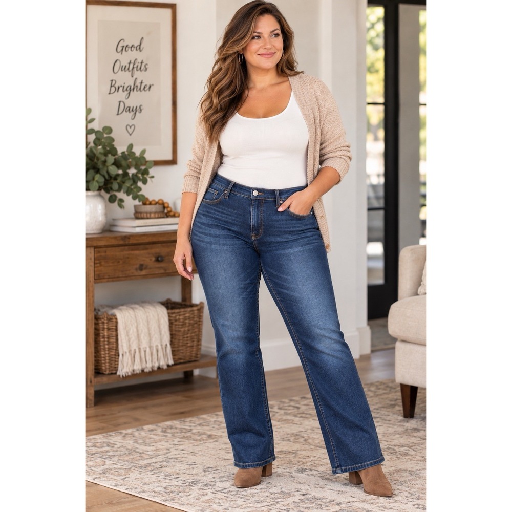 Flamingals Womens 3XL Dark Wash Flare Jeans Stretch Denim NWT Plus Size